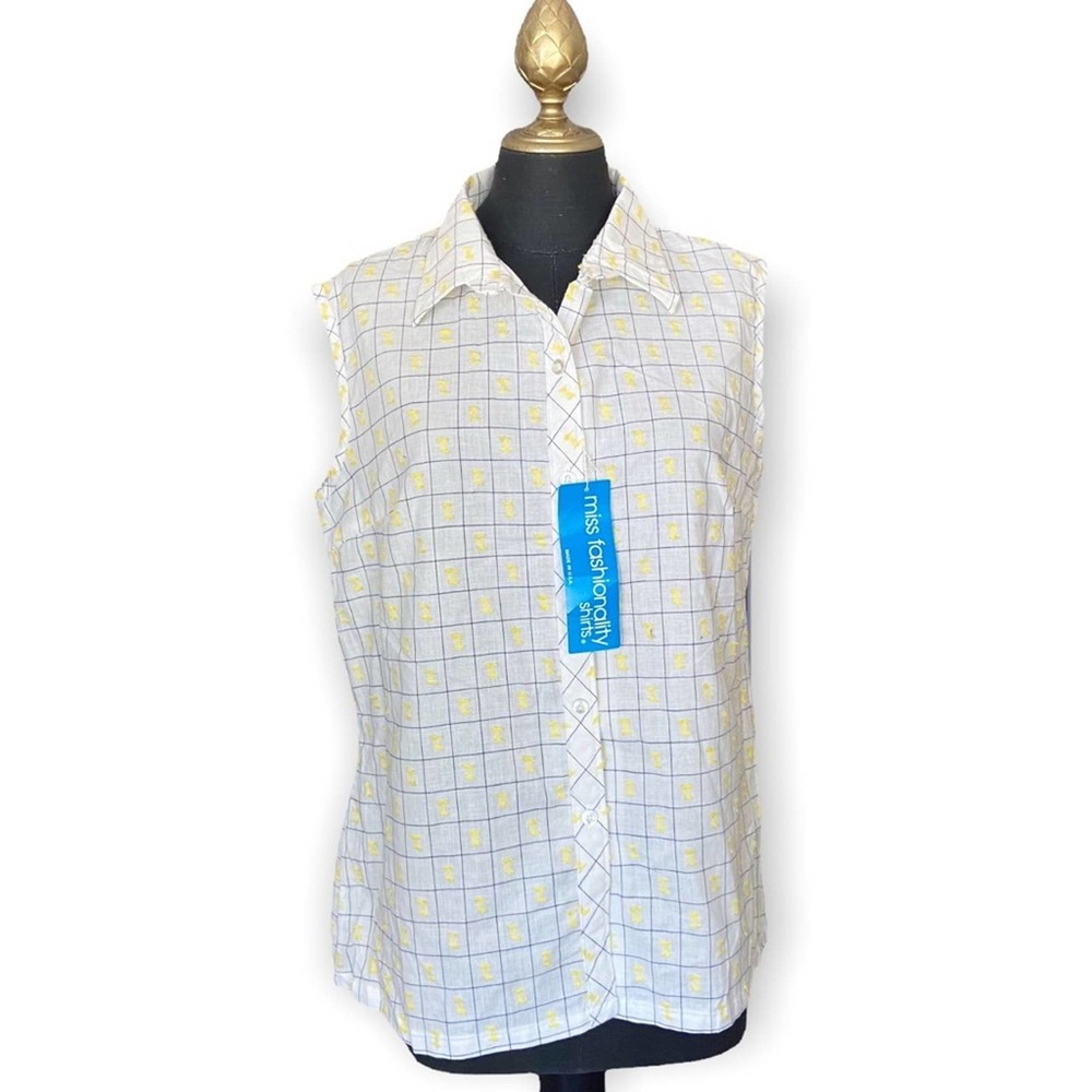Miss Fashionality Vintage White Sleeveless Button Down Blouse Size 18 NWT